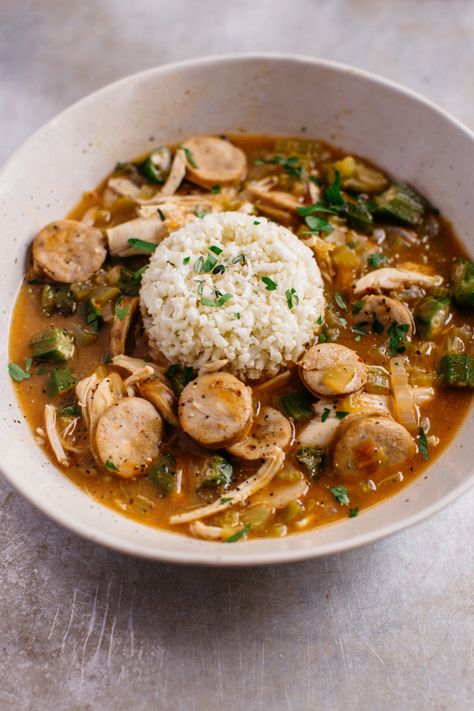 The Defined Dish Whole 30, The Defined Dish Recipes, Whole 30 Chicken, Frozen Okra, Chicken And Sausage Gumbo, Roasted Okra, The Defined Dish, Defined Dish, Chicken Gumbo