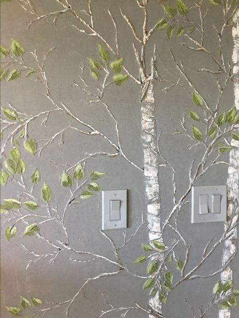 Tree Stencil For Wall, Tree Wall Art Diy, Wall Painting Ideas, Stencils Painting, Aspen Tree, Tree Wall Murals, Wallpaper Stencil, Painting Stencils, Tree Mural