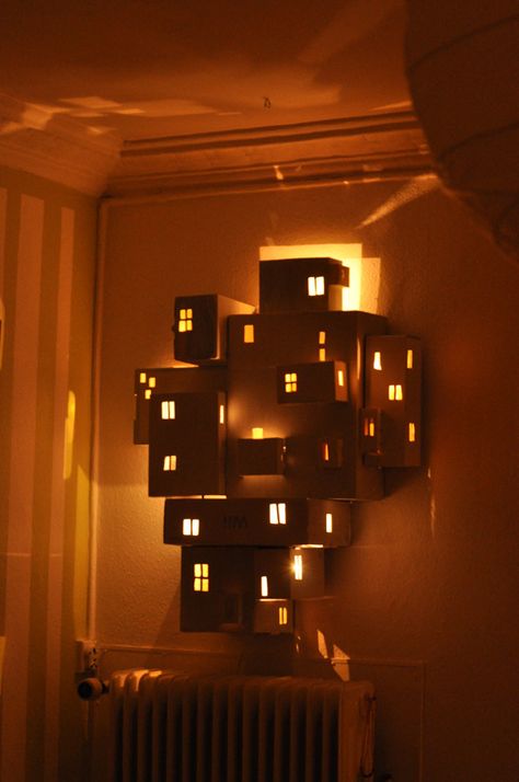 Related image Concert Decorations, Cardboard City, Colored Lights, Light Chain, Cardboard House, Light Crafts, Cardboard Art, Cardboard Paper, Creative Lighting