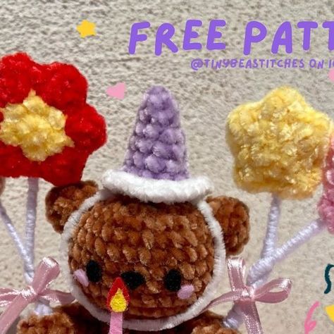 Crochet Birthday Gifts Free Patterns, Birthday Gifts Crochet, Crochet For Birthday, Free Bear Crochet Pattern, Birthday Crochet Ideas, Birthday Crochet Gift Ideas, Crochet Birthday Gifts, Crochet Toys Free Patterns, Crochet Pieces