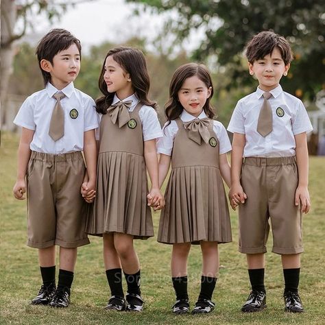 Korean Kindergarten Uniform, Preschool Uniform Ideas For Kids, Preschool Uniform, Korean Uniform School, White Lace Maternity Dress, Toddler School Uniforms, Newborn Costume, Girl Uniform, Uniform Ideas