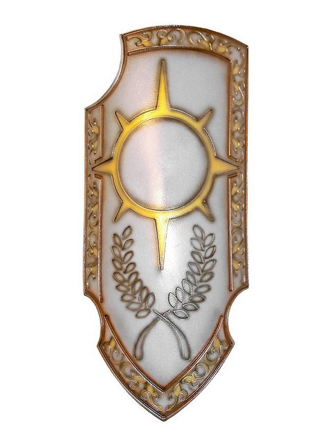 Her shield with the Pelor symbol Cleric Shield, Shield Dnd, Paladin Shield, Dungeons And Dragons Character Sheet, Shield Shapes, Shield Drawing, Lion Shield, Dnd Paladin, Fantasy Blade