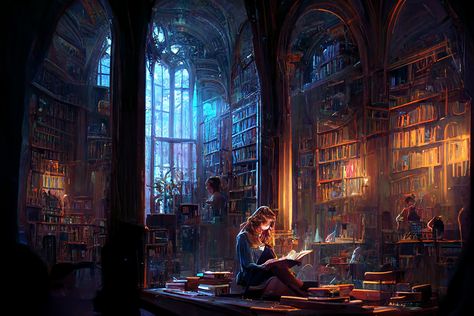 Hogwarts Library Drawing, Hogwarts Library Wallpaper, Library Digital Art, Library Wallpaper Desktop, Library Illustration Art, Fantasy Library Art, Fantasy Library Aesthetic, Hogwarts Illustration, Fantasy World Art