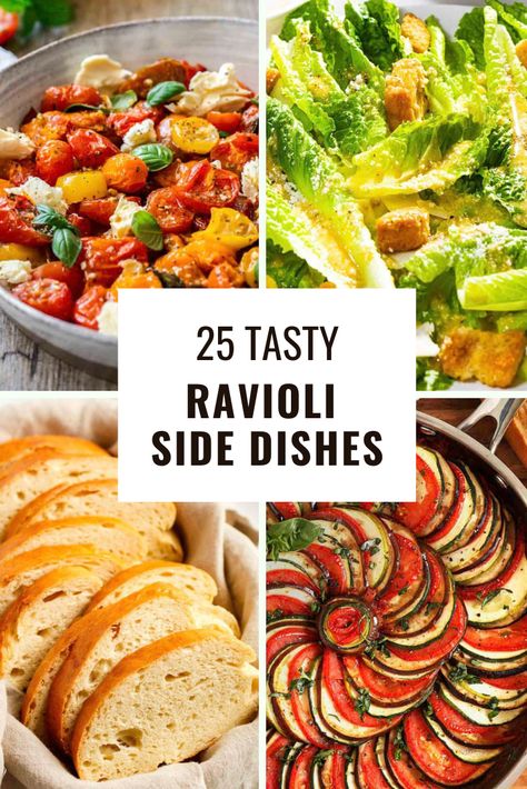 These 25 Ravioli Side Dishes are delicious, easy to make, and perfect for an Italian-inspired family dinner! From broccoli rabe and garlic bread to Ceaser salad, these side dishes are sure to impress! Wether you're serving lobster ravioli, cheese ravioli, or any other type, we have something for you here! Ravioli Dinner Ideas, Pasta Side Dishes Easy, Spinach And Cheese Ravioli, Fried Spinach, Spinach Ravioli, Pumpkin Ravioli, Dinner Recipes Healthy Family, Easy Vegetable Side Dishes, Lobster Ravioli