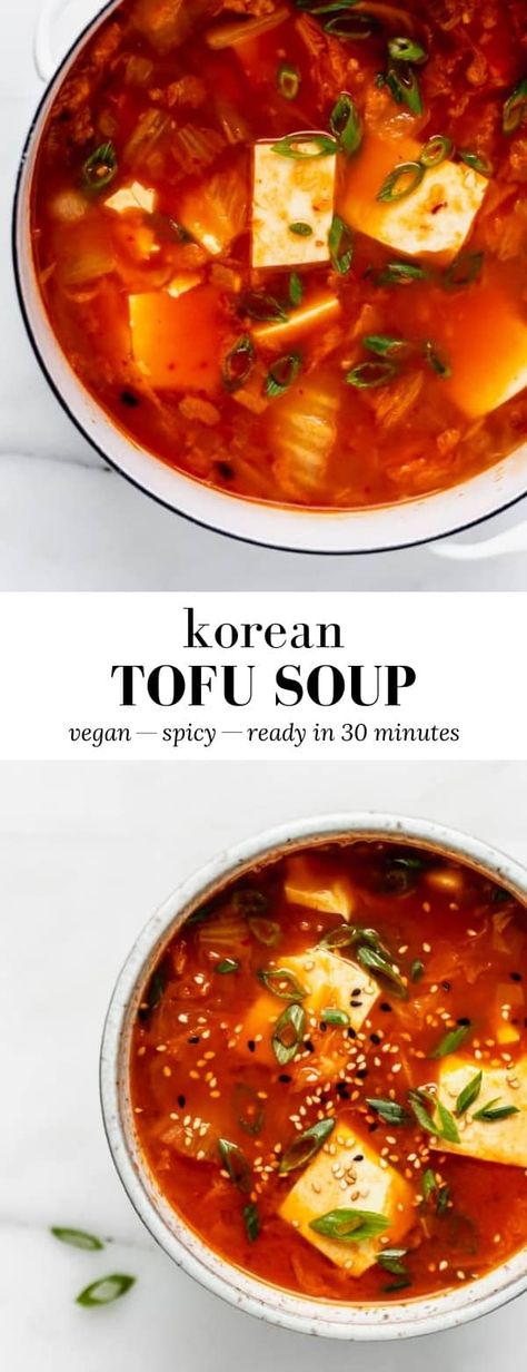 Korean Tofu Soup, Korean Tofu, Soft Tofu, Tofu Soup, Vegetarian Soup Recipes, Tofu Dishes, Vegan Asian, Vegan Soup Recipes, Fish Recipe