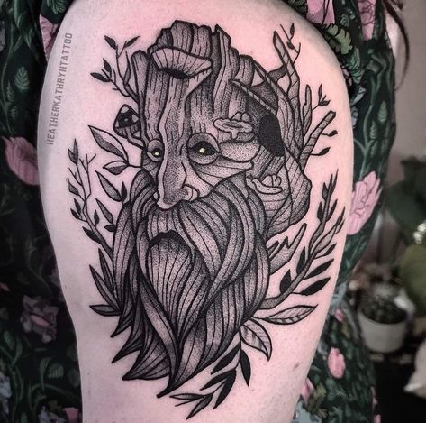 Radagast Tattoo, Ring Wraith Tattoo, Treebeard Drawing, Lotr Ent Tattoo, Lotr Inspired Tattoos, Treebeard Art, Treebeard Tattoo, The Lord Of The Rings Tattoo, Ent Tattoo