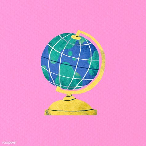 World Illustration Globe, Globe Doodle, Globe Aesthetic, Globe Illustration, Rotating Globe, Back To School Stationery, Globe Icon, Paint Vector, Colored Chalk