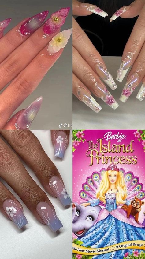 Barbie Movie Nails, Barbie Island Princess, Movie Nails, Barbie Nail, Character Themes, Character Nails, Princess Nails, Island Princess, Witch Nails