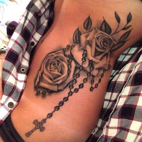 🌹 Back Cross Tattoos, Arm Sleeve Tattoos For Women, Rosary Tattoo, Hip Thigh Tattoos, Cross Tattoos For Women, Gangsta Tattoos, Ring Finger Tattoos, Sharpie Tattoos, Ribbon Tattoos