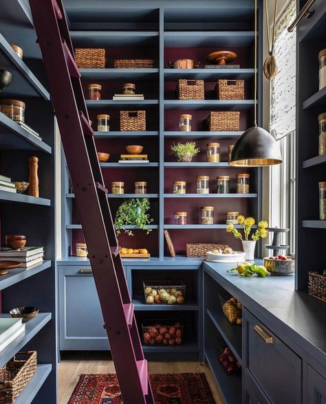 Interior design (@theinteriorsofintsa) • Instagram photos and videos Tiny Pantry, Latest Kitchen Trends, Beautiful Pantry, Dream Pantry, Butler’s Pantry, Blue Paint Colors, Sherwin Williams Paint Colors, Classic Kitchen, Butler's Pantry