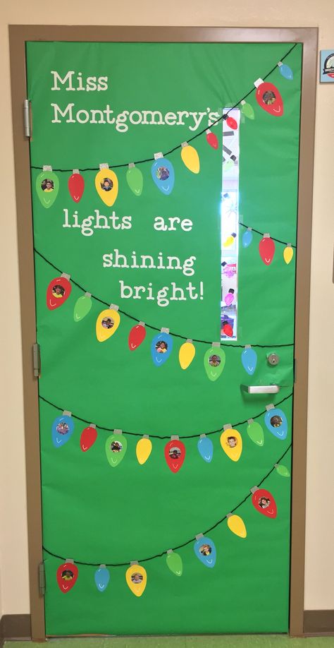 Toddler Classroom Christmas Door Ideas, Christmas Lights Classroom Door, Christmas Light Door Decorations, Christmas Door Decorations For Toddlers, Holiday Classroom Doors, Preschool Door Decorations, Winter Door Decorations Classroom, Preschool Door, Christmas Hallway