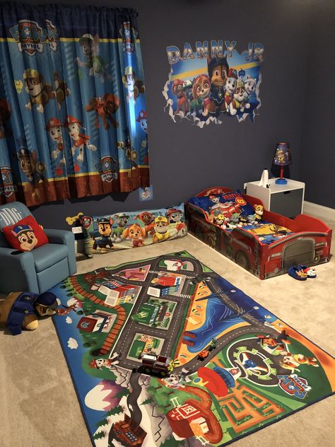 Paw Patrol Themed Bedroom Ideas, Paw Patrol Bathroom Ideas, Paw Patrol Nursery, Paw Patrol Bathroom, Paw Patrol Rug, Paw Patrol Toddler Room Boys, Paw Patrol Playroom, Paw Patrol Boys Bedroom, Paw Patrol Room Ideas