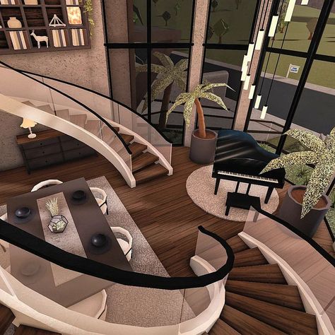 Bloxburg Designs, Bloxburg Decor, Bloxburg Tips, Cottage Core Bloxburg House, Modern Mansion Interior, Bloxburg Inspiration, Roblox House, City Ideas, Blocksburg Room Ideas￼