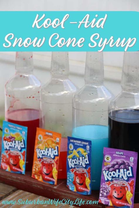 Sno Cone Syrup Recipe, Homemade Snow Cone Syrup, Shave Ice Syrup Recipe, Snow Cone Syrup Recipe, Sno Cone Syrup, Homemade Snow Cones, Shaved Ice Recipe, Grape Kool Aid, Snow Cones Recipes