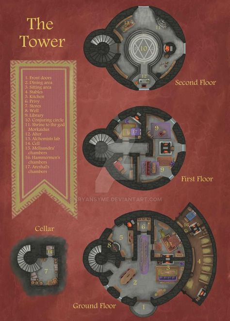 Evil Sorceress, Wizard Tower, Castle Floor Plan, Pathfinder Maps, Castle Plans, Tabletop Rpg Maps, Rpg Map, Dungeon Maps, D D Maps