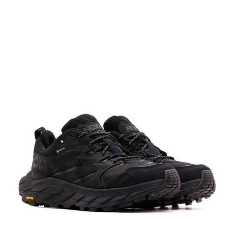 Rugged Black Low-top Trail Running Shoes, Hoka Anacapa Low, Black Gore-tex Trail Running Shoes, Black Gore-tex Trail Running Shoes For Outdoor, Rugged Black Gore-tex Trail Running Shoes, Hoka Anacapa, Tactical Fashion, Black Core, Hoka One One