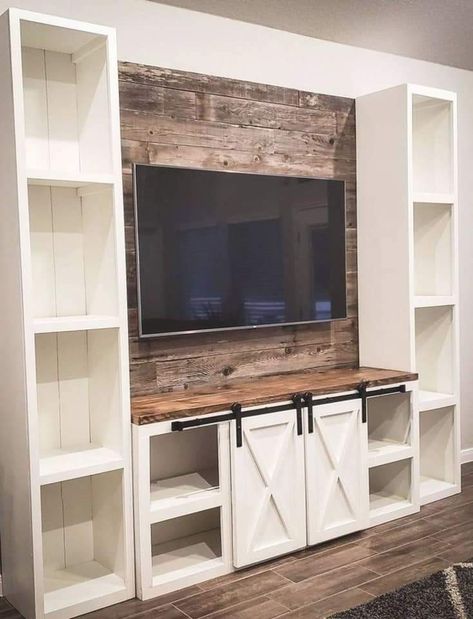 House Renovation Design, Man Cave Living Room, Beach Home Interiors, Tv Center, Tiny House Furniture, Built In Entertainment Center, Living Room Wall Units, Living Room Built Ins, Family Room Walls