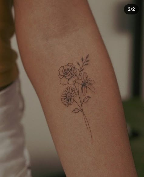 Peony Birth Flower Tattoo, July Birth Flower Tattoo Larkspur, Exotic Flower Tattoos, Floral Bouquet Tattoo, Sunflower Tattoo Simple, Black And White Flower Tattoo, First Tattoo Ideas, Flower Bouquet Tattoo, Japanese Poetry