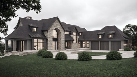 Dark House Aesthetic, Veranda Estate Homes, Cottage Core Bloxburg House, French Country Houses, Modern Brick House, Dean Thomas, Two Story House Design, Mansion Exterior, Custom Home Plans