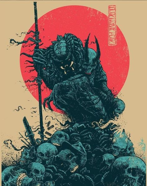 Predator Samurai Predator Artwork, Predator Alien Art, Alien Artwork, Arte Alien, Alien Vs Predator, Alien Vs, Pop Culture Art, Samurai Art, Alien Art