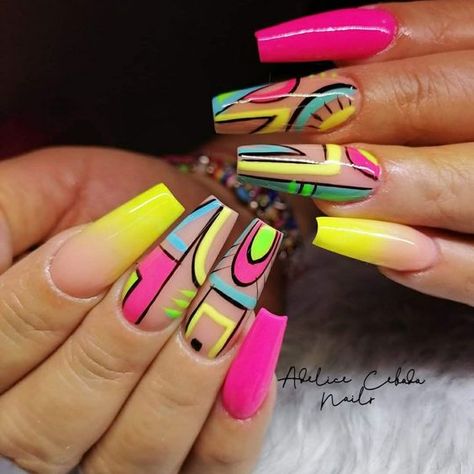 20 Ideas for Summer Nails with Rhinestone 2024 80s Nails Designs Neon, Cute Neon Nail Ideas, 80’s Nails, 80s Inspired Nails, 80s Nail Designs, Nail Trends Short, 90s Nail Designs, Nails 80s, 90 Nails