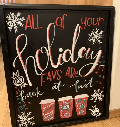 Coffee Shop Signs Chalkboards Christmas, Starbucks Holiday Chalkboard Art, Starbucks Christmas Art, Starbucks Chalkboard Art Christmas, Starbucks Christmas Chalkboard, Starbucks Holiday Chalkboard, Starbucks Sign, Blackboard Design, Starbucks Chalkboard