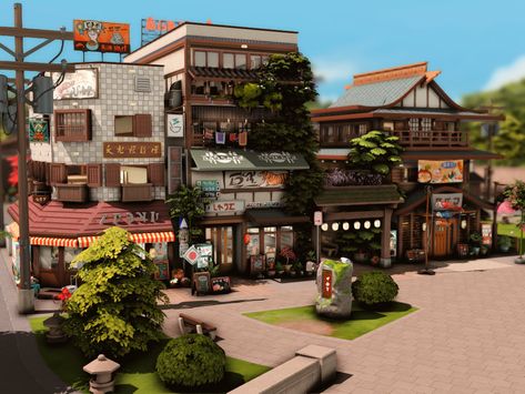 Sims 4 Chinatown, Sims 4 Town Build, Sims 4 City House, Sims 4 Realistic Community Lots, Sims 4 Japanese Restaurant, Sims 4 Mt Komorebi Builds, Sims 4 Tomarang, Bar Sims 4, Sims Restaurant