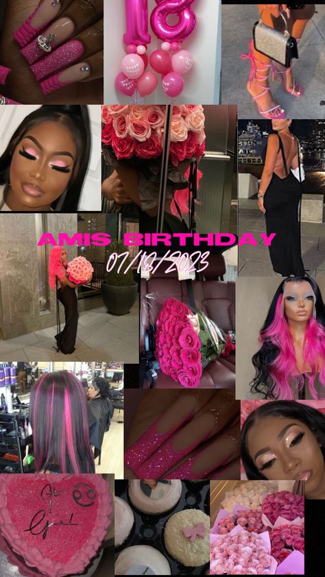 Pink Baddie Party Decor, Baddie Pink Birthday Party, Baddie Birthday Ideas, 16th Birthday Outfit Ideas Sweet Sixteen, Pink Birthday Esthetics, Birthday Fit Ideas, Birthday Shoot Ideas Pink, All Pink Photoshoot Birthday, Black And Pink Birthday Theme