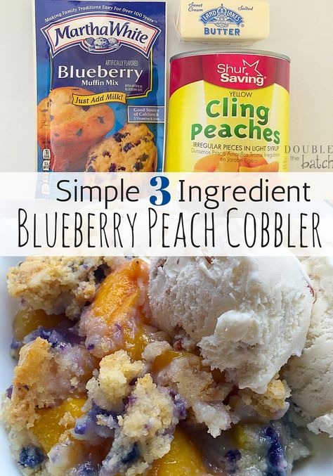 Delicious Blueberry Peach Cobbler with only 3 ingredients and 5 minutes prep! Gotta love quick and simple and DONE! #ad #sponsored Blueberry Peach Cobbler, Martha White Muffin Mix, Muffin Mix Recipe, Blueberry Muffin Mix, Martha White, Frozen Peaches, Peach Blueberry, Fruit Cobbler, Peach Cobbler Recipe