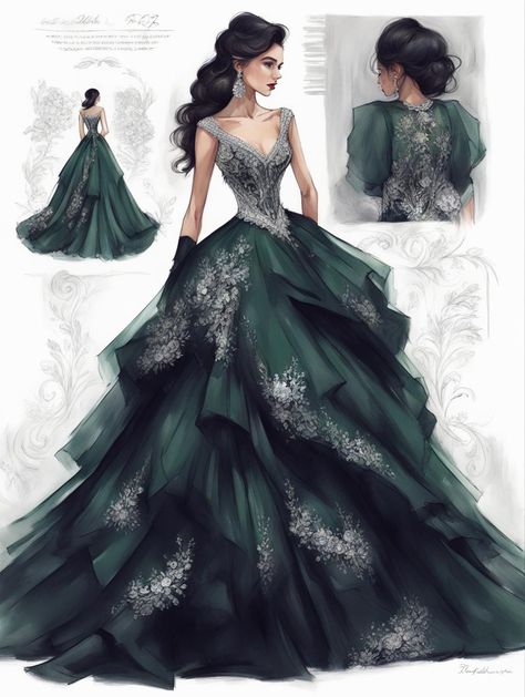 Beautiful Ball, Draw Hands, Unique Features, Gown Wedding, Ball Gown, Green Dress, Gadgets, Wedding Dresses, Snacks