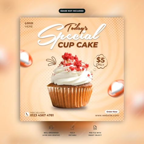 Cupcake Social Media Design, Dessert Social Media Design, Cake Promotion Poster, Cake Poster, Logo Overlay, Cake Story, Cake Templates, Social Media Branding Design, Cake Banner