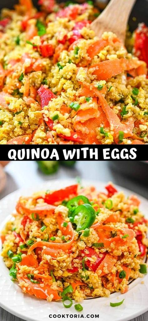 This Quinoa with Eggs and Vegetables is so healthy and tasty. You’ll love this delicious and versatile dish for breakfast, lunch, or dinner. Run Fast Eat Slow, Eggs And Vegetables, Breakfast Quinoa, Quinoa Breakfast, Meatless Main Dishes, Baked Salmon Recipes, Best Salad Recipes, Instant Recipes, Healthy Food Motivation