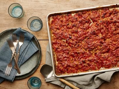 Sheet Pan Meatloaf Recipe | Ree Drummond | Food Network Sheet Pan Meatloaf, Pan Meatloaf, Glazed Meatloaf, Meatloaf Glaze, How To Cook Meatloaf, Dinners Recipes, Sheet Pan Suppers, Pan Dinners, Loaf Recipes