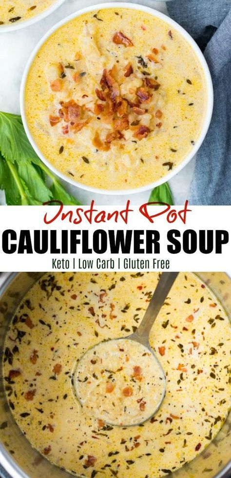 Keto Cauliflower Soup, Instant Pot Cauliflower Soup, Cauliflower Soup Healthy, Instant Pot Cauliflower, Low Carb Instant Pot Recipes, Winter Soup, Bacon And Cheese, Stove Top Recipes, Instant Pot Soup Recipes