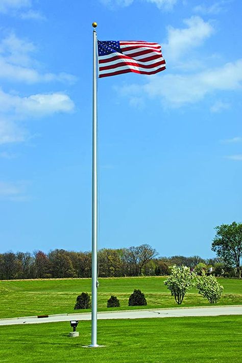 American Flag Pole Landscaping, American Flag Pole In Yard, Flag Poles, Flag Pole Landscaping, American Flag Country Aesthetic, Vertical American Flag, Flag Pole Bracket, Christian Flag, Metal American Flag