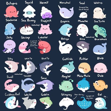 Cute Reptiles, Cute Kawaii Animals, Cute Shark, Cute Animal Drawings Kawaii, Creature Drawings, Cute Kawaii Drawings, Cute Doodle Art, Anime Animals, Kawaii Animals