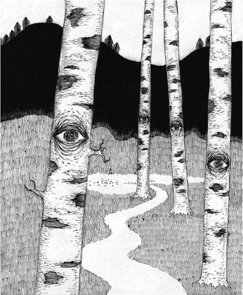 Watching Birches Print - Martyna Siekierska (by milkwoodart on Etsy) Arte Grunge, Arte Peculiar, Arte Inspo, A Drawing, Surreal Art, Image Hd, Art Plastique, Art Sketchbook, Ink Drawing