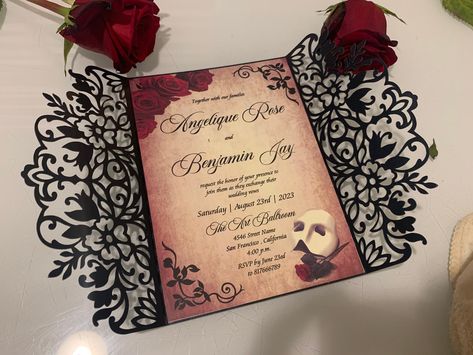 Phantom Of The Opera Invitations, Phantom Of The Opera Party, Phantom Of The Opera Wedding, Phantom Of Opera, Rose Invitations, Opera Wedding, Quince Party, Masquerade Invitations, Cinderella Invitations