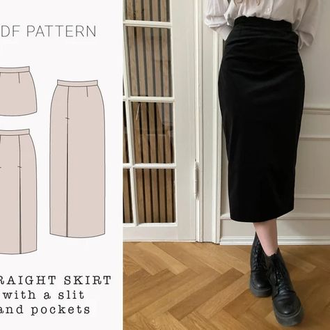 PatternApothecary - Etsy Sewing Darts, Maxi Rock, Midi Skirt Pattern, Printable Sewing Patterns, Maxi Rok, Skirt Patterns Sewing, Sewing Skirts, Collar Pattern, Straight Skirt