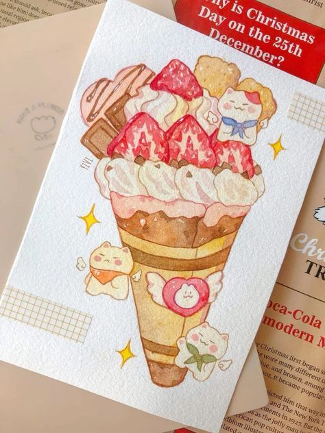 British Dessert Recipes, Urban Portraits, Desserts Drawing, Food Art Painting, Whimsical Art Journal, 귀여운 음식 그림, Food Illustration Art, Seni Dan Kraf, Cute Food Drawings