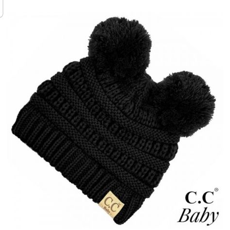 Black Two Pompom Beanie By Cc Beanies Toddler Beanies, Cc Beanies, Beanie Accessories, Knitted Baby Beanies, Crochet Flower Headbands, Beanie With Pom Pom, Cc Hats, Pompom Beanie, Kids Baseball Caps