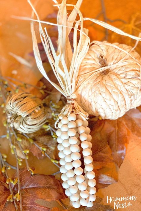 Wood Bead Corn DIY – Hammons Nest Cement Coasters, Wood Beads Diy, Fall Wood Crafts, Indian Corn, Adornos Halloween, Wooden Bead Garland, Fall Thanksgiving Decor, Fall Halloween Crafts, Autumn Crafts