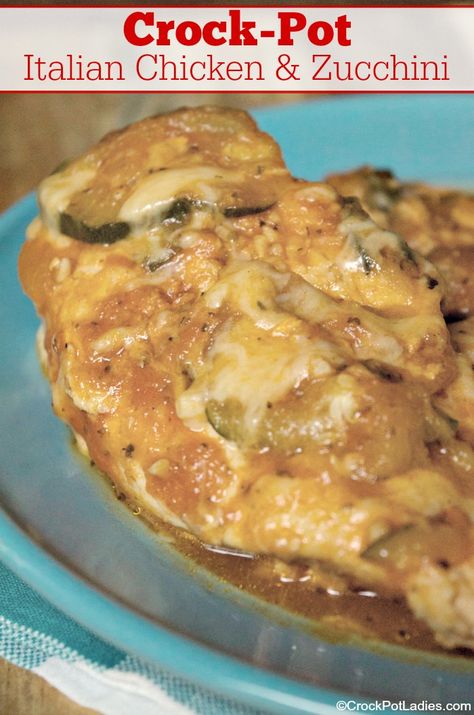 Crock-Pot Italian Chicken & Zucchini - Make the most out of fresh zucchini with this delicious recipe for Crock-Pot Italian Chicken & Zucchini. Serve it as it or over your favorite pasta! [Gluten Free, Low Calorie, Low Fat Low Carb, Low Sugar & just 3 Weight Watchers SmartPoints per serving!] #CrockPotLadies #CrockPot #SlowCooker #HealthyRecipes Crockpot Chicken And Zucchini, Optavia Crock Pot Recipes, Low Chloresterol Recipes, Chicken Zucchini Crockpot Recipes, Crockpot Zucchini Recipes, Chicken Zucchini Recipes, Potato Chilli, Zucchini Dinner, Sopapilla Recipe