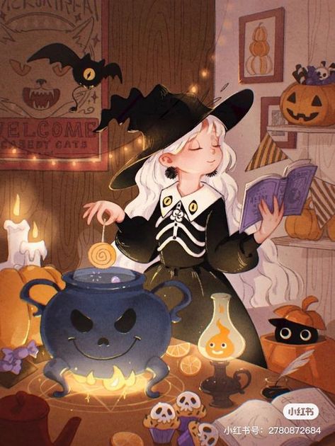 Halloween Witch Illustration, Character Art Ideas, Procreate Dog, Halloween Procreate, Tarot Card Designs, Cottage Halloween, Spooky Cake, Witch Drawing, Art Folder