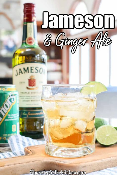 Jameson Ginger Ale And Lime, Jameson And Ginger Ale, Jameson Drinks, Jameson Cocktails, Ginger Ale Cocktail, Irish Cocktails, Ginger Ale Recipe, Whiskey Smash, Lime Drinks