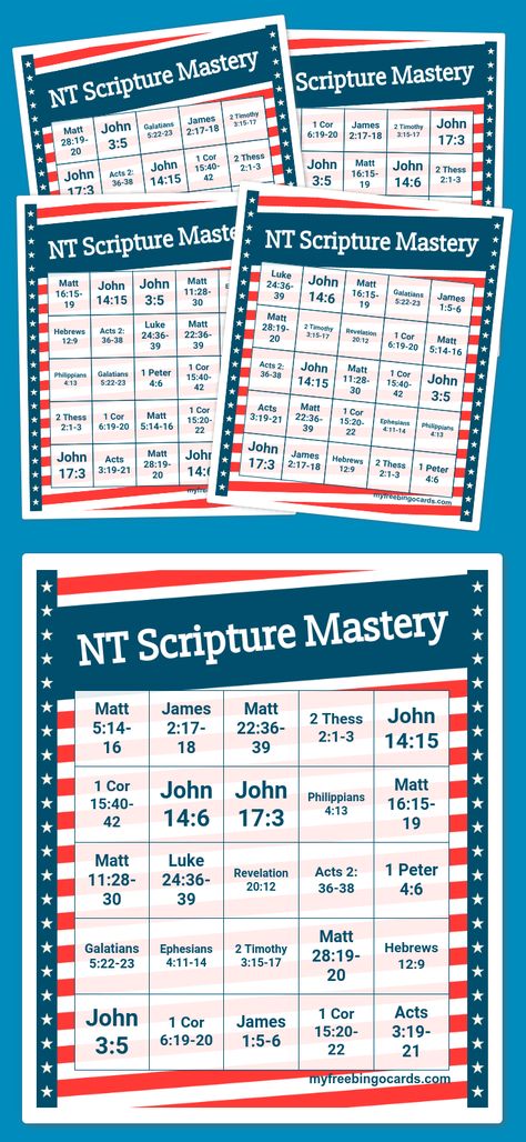 NT Scripture Mastery Bingo Ahg Badge, Bingo Card Generator, Free Printable Bingo Cards, Free Bingo Cards, Word Bingo, American Heritage Girls, Christmas Bingo, Bingo Cards Printable, Bowling Party