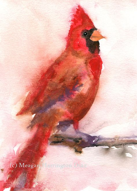 Original painting of bird  Cardinal by DustyShamrockStudio on Etsy Cardinal Watercolor, Cardinal Painting, Watercolor Fine Art, Cardinal Bird, Holiday Painting, Winter Bird, Watercolor Bird, Seascape Paintings, Large Painting