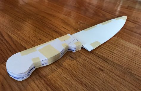 Making a paper maché kitchen knife | Manning Makes Stuff Diy Halloween Knife, Cosplay Props Diy Cardboard, Things To Make Out Of Paper Clips, Cosplay Prop Ideas, Easy Paper Mache Projects, Costume Knife, Diy Papel Picado, Ghost Craft For Kids, Diy Cardboard Crafts