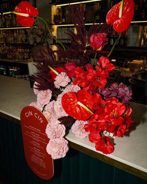 Cin Cin 🥂 The most beautiful bar florals with signage from @signed_byg perfectly tying together all the elements. We can't get enough of this colour palette 😍 Venue @rockartevents Signage & table stationary @signed_byg #florals #weddingflowers #weddinginspiration #barflorals #drinkmenu #melbourneweddings #weddingideas Table Stationary, Red Pink Wedding, Bar Florals, Wedding Reception Bar, Pink Wedding Receptions, Smith Wedding, All The Elements, Hipster Wedding, Red Wedding Flowers