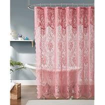 Lace Shower Curtain Bathroom, Pink Bathroom Curtains, Hello Kitty Shower Curtain, Pink Bathroom Paint, Curtains With Attached Valance, Lace Shower Curtain, Bathroom Vintage Style, Double Swag Shower Curtain, Country Shower Curtain